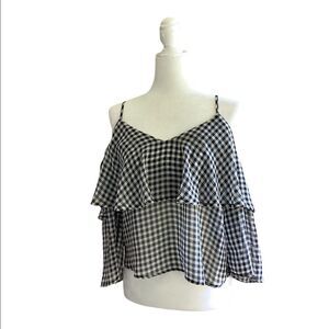 Ten Sixty Sherman Cold Shoulder Blouse in a Black & White Checkered Print